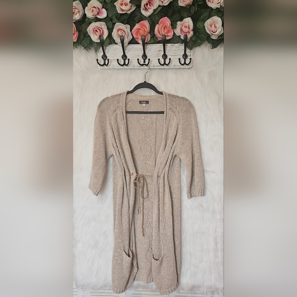 Roots Classic Knit Longline Cardigan w/ Tie Belt and Pockets - Picture 1 of 6